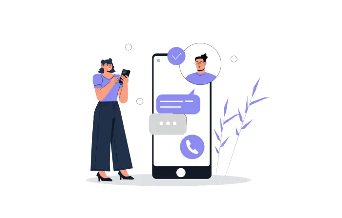 Chatting with Phone Flat 2D Character Illustration image